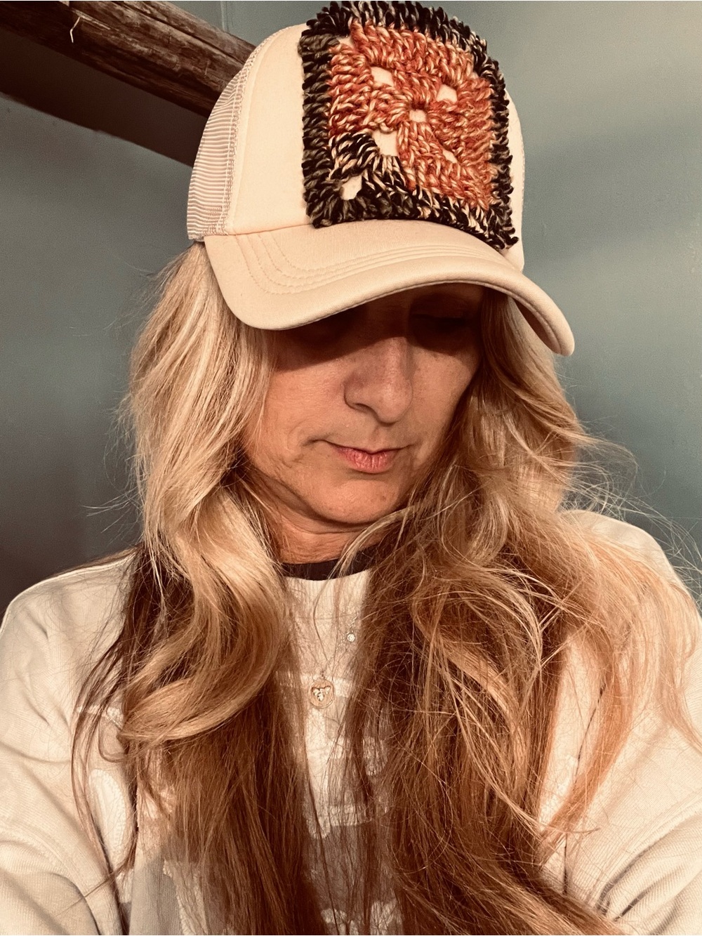 Granny Square Cream/Tan Mesh Trucker Hat - Newly Made!